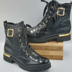 Bottines Effet Croco Vernis Noir