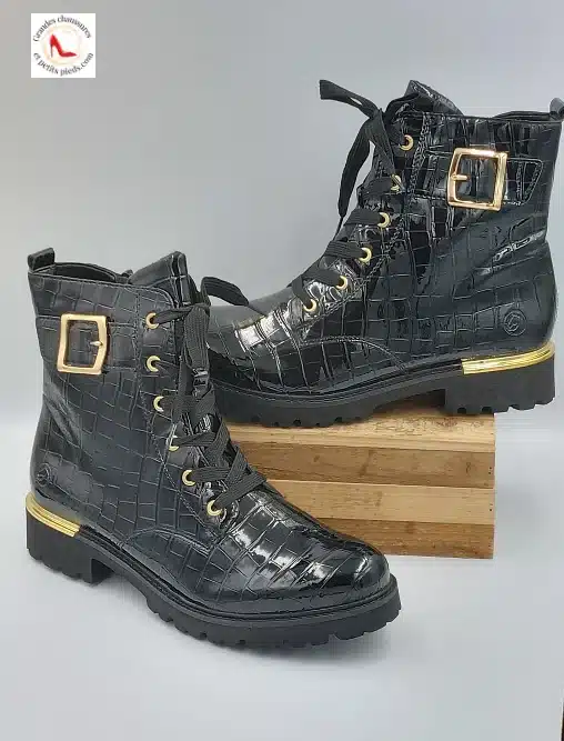 Bottines Effet Croco Vernis Noir