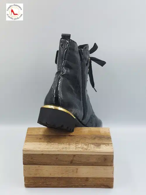 Bottines Effet Croco Vernis Noir – Image 7