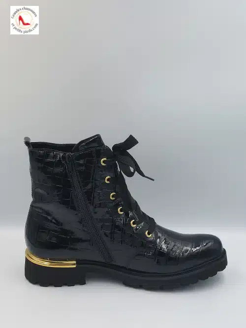 Bottines Effet Croco Vernis Noir