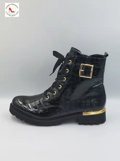 Bottines Effet Croco Vernis Noir – Image 3