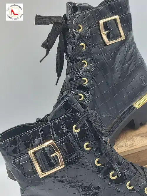 Bottines Effet Croco Vernis Noir – Image 6