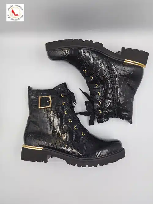 Bottines Effet Croco Vernis Noir – Image 5