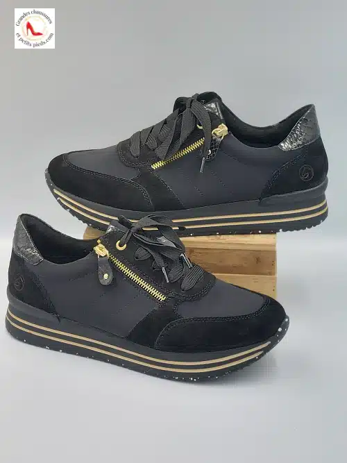 Sneakers Cuir Textile Noir
