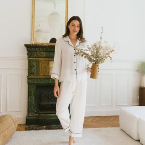 NOUVEAU GLAMOUR Pantalon de pyjama en soie blanc 19 mommes