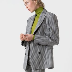 Women's Edie Campbell Double Breasted Blazer in Black/Ecru Check