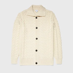 Men's Cable Knit Cardigan Jacket in Ecru