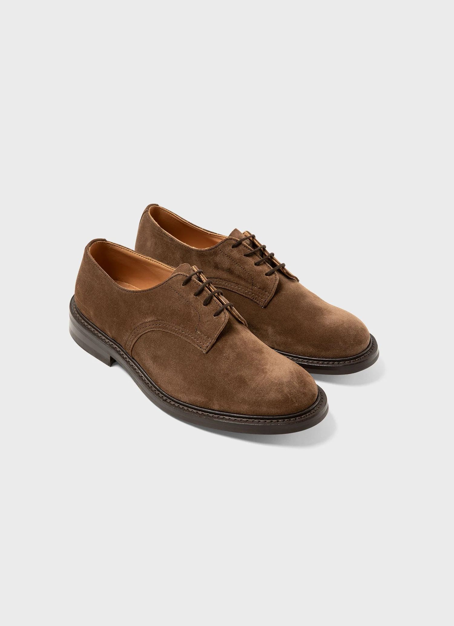 Men&rsquo;s Sunspel and Trickers Suede Derby Shoe in Light Brown