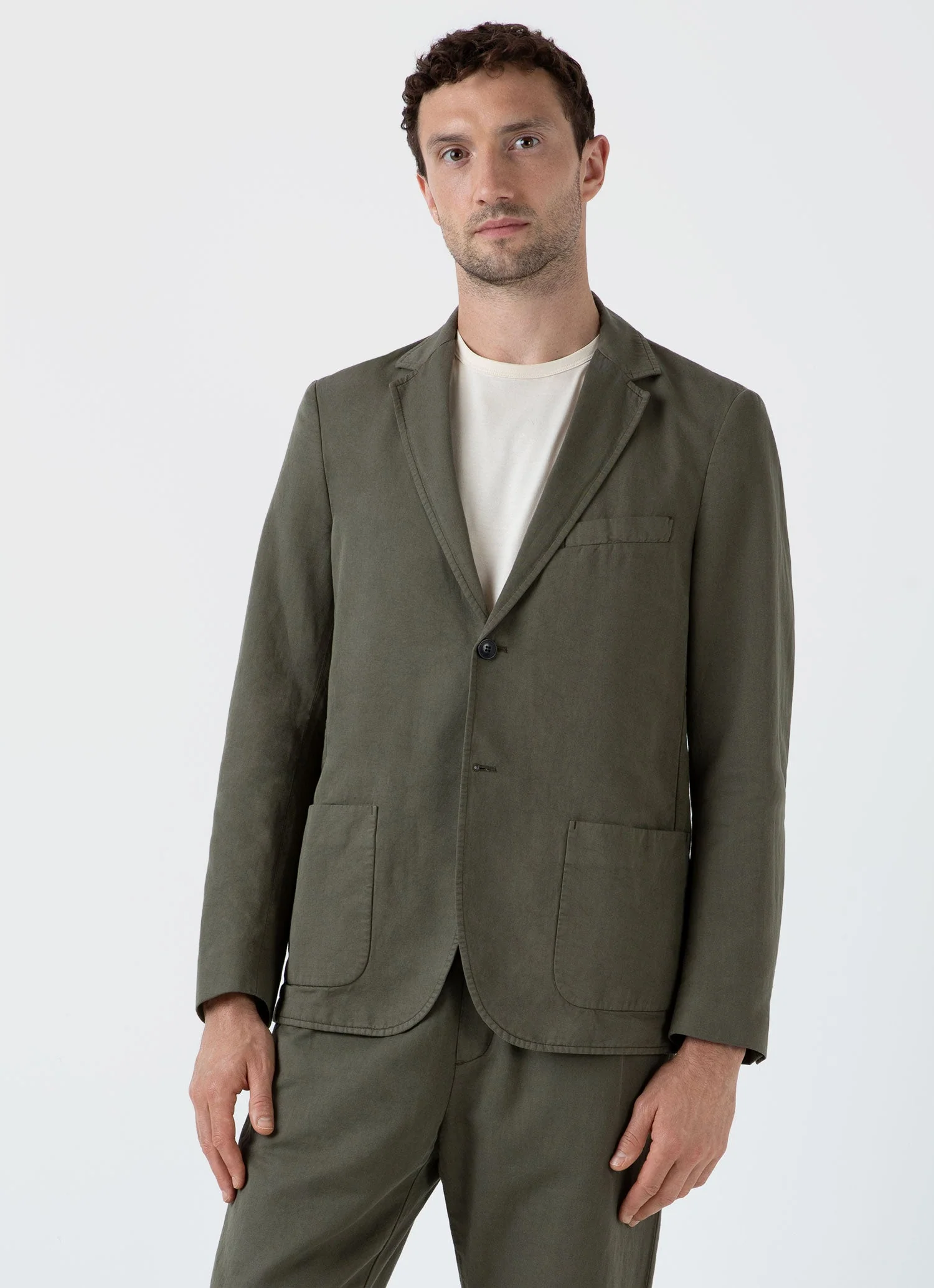 Men&rsquo;s Cotton Linen Unstructured Blazer in Khaki