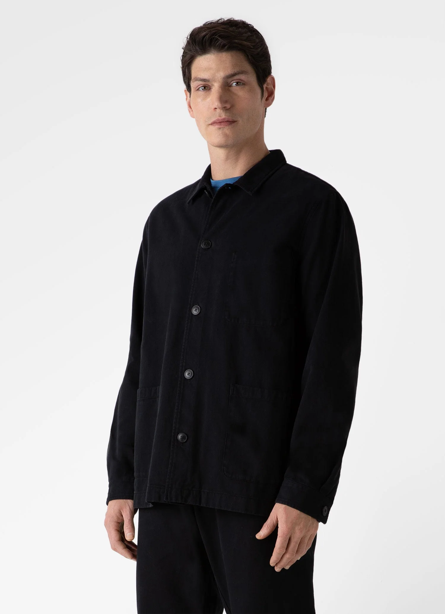 Men’s Brushed Cotton Twin Pocket Jacket in Black