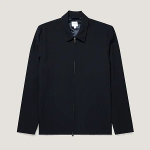 Men's Light Textured Wool Harrington Jacket in Navy