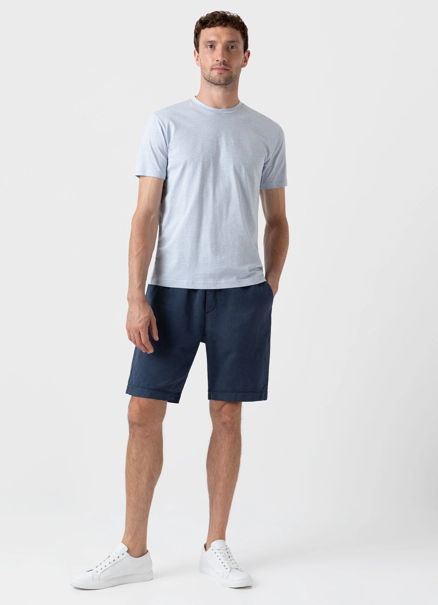 Men&rsquo;s Cotton Linen Drawstring Shorts in Shale Blue