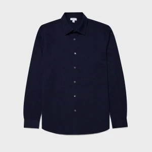 Men's Cotton Cashmere Piqué Shirt in Navy Melange