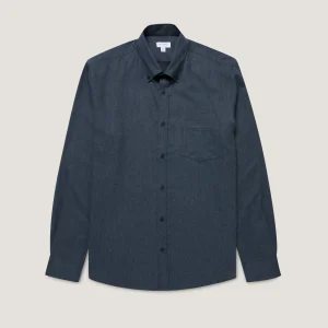 Men's Button Down Flannel Shirt in Selvedge Blue Melange