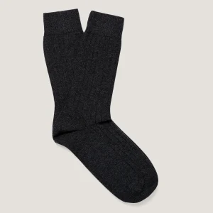 Men's Cashmere Ribbed Socks in Charcoal Melange