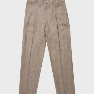 Men's Pleated Linen Trouser in Dark Sand