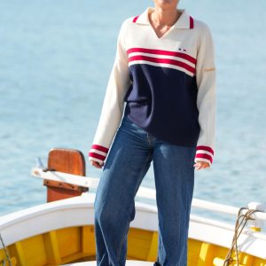 Pull 100% Laine femme PASCALINE ECRU MARINE