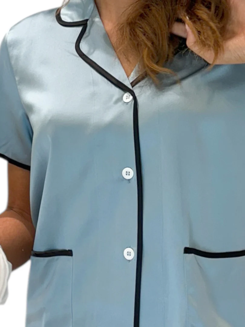 GLAMOUR short de pyjama en soie Bleu clair 22 mommes – Image 5