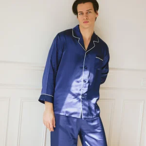 CLASSIQUE Pantalon de pyjama homme en soie bleu 19 mommes
