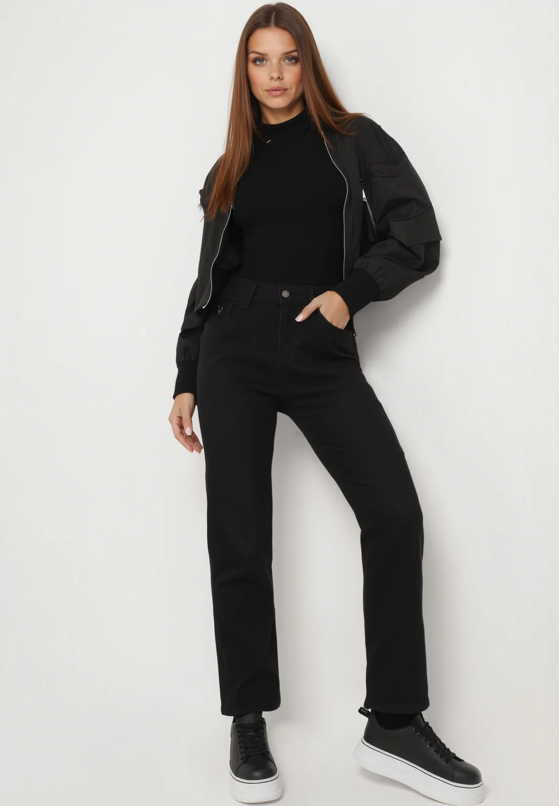 Jean droit taille haute noir