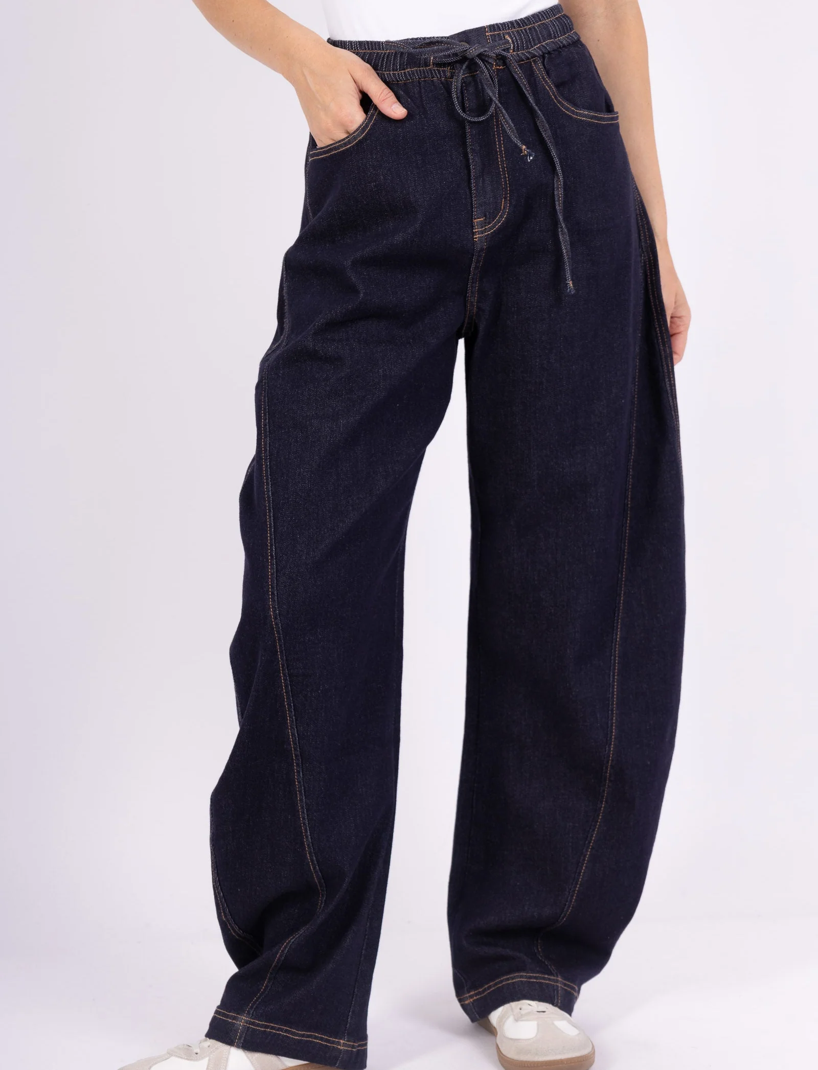 Jean Loose Femme – Taille Élastique & Lien à Nouer – Denim Brut