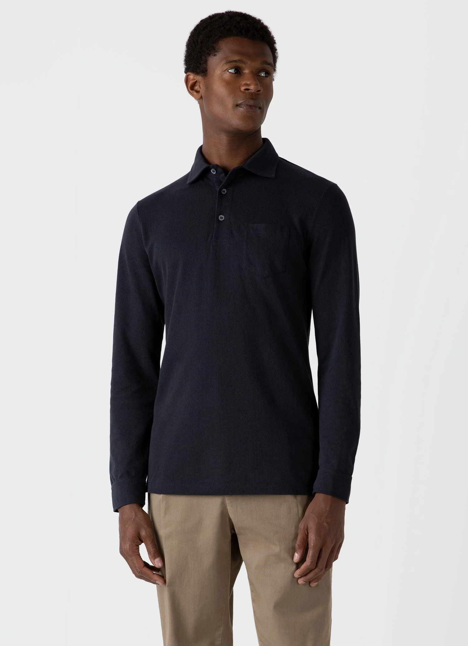 Men&rsquo;s WM Brown Long Sleeve Polo Shirt in Navy