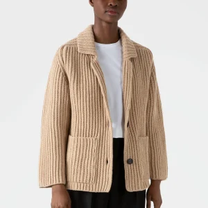 Women's Knitted Cardigan in Light Camel