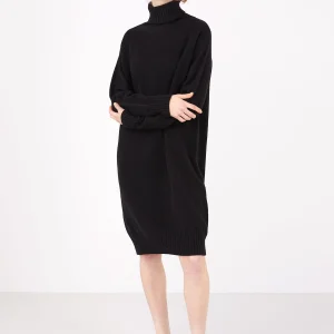 Women's Lambswool Roll Neck Dress in Black