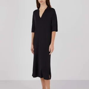Women's Merino Silk Polo Dress in Black