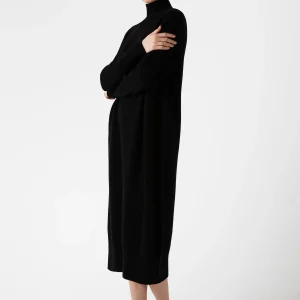 Women's Lambswool Funnel Neck Dress in Black