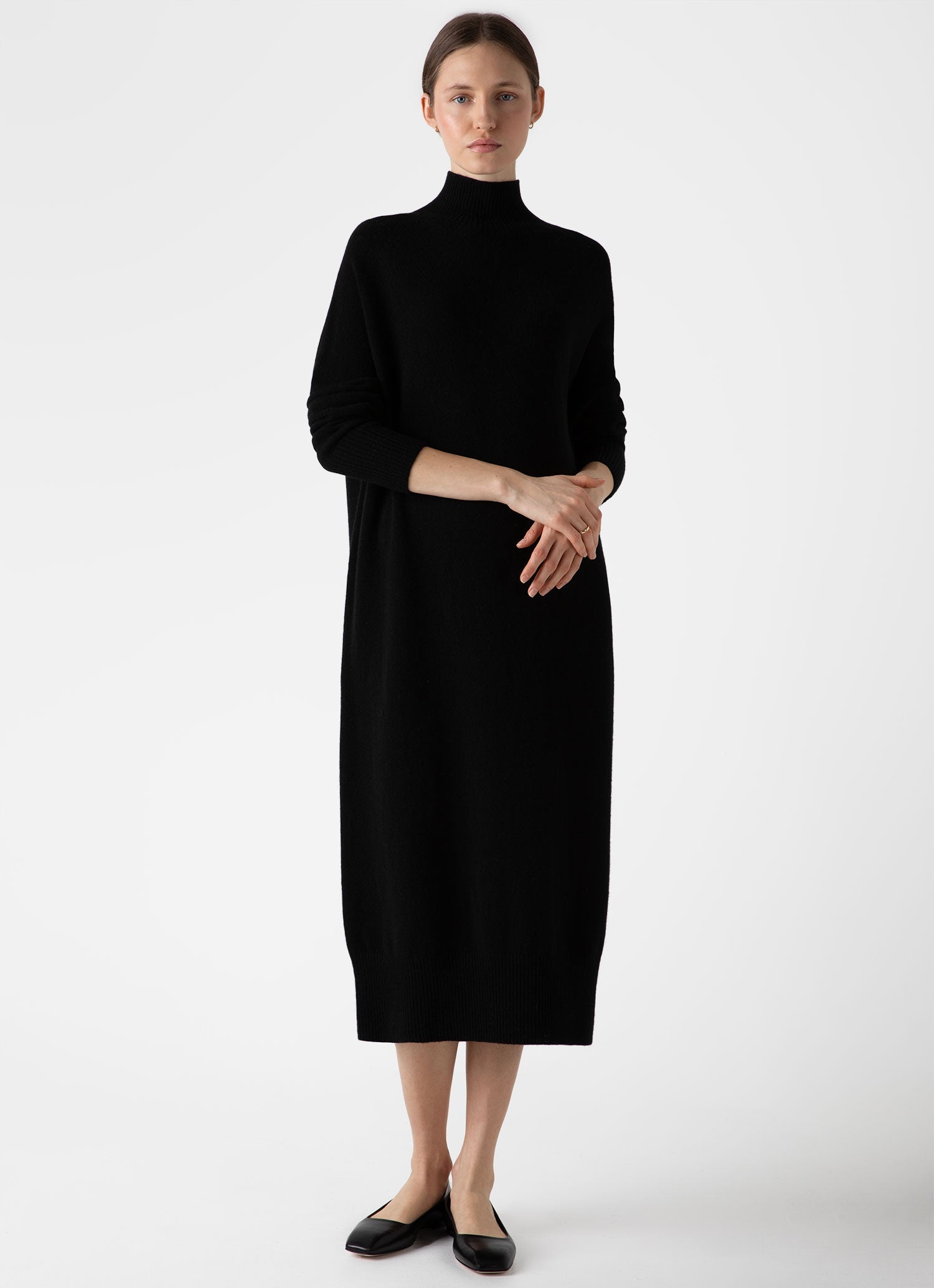 Women&rsquo;s Lambswool Funnel Neck Dress in Black