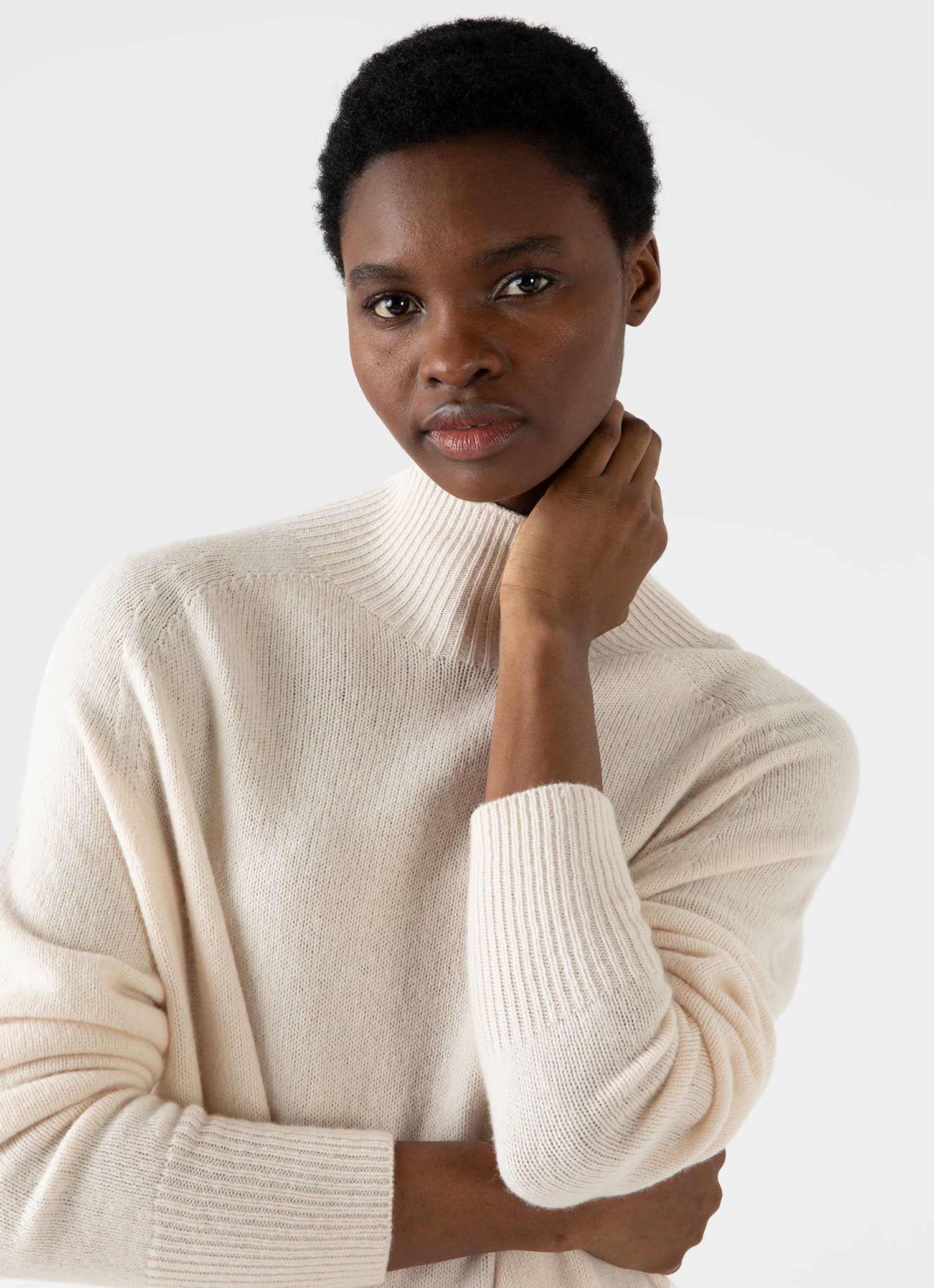 Women&rsquo;s Lambswool Funnel Neck Dress in Ecru