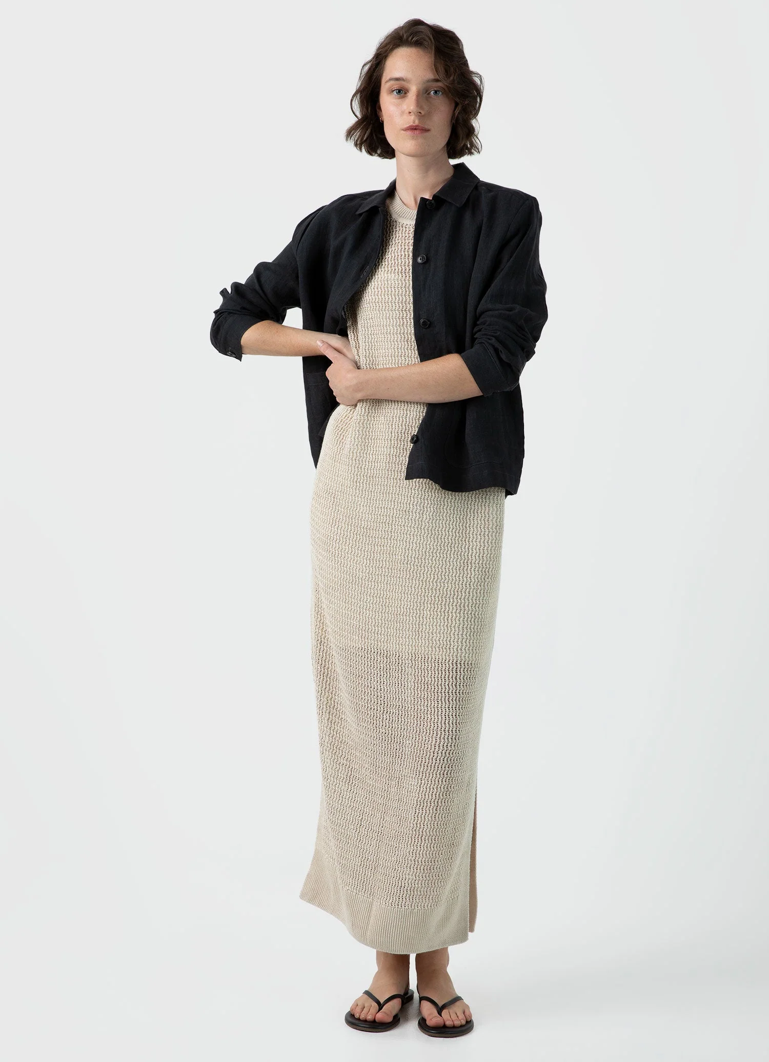 Women&rsquo;s Linen Mesh Dress in Ecru