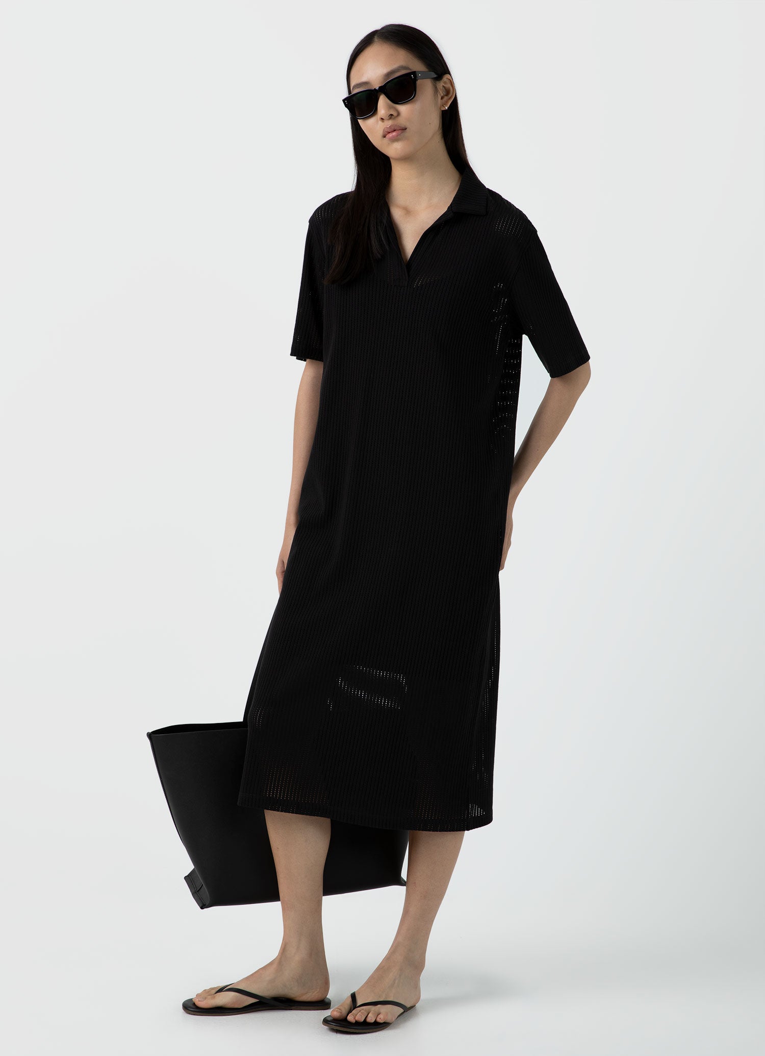 Women&rsquo;s Lace Mesh Polo Dress in Black