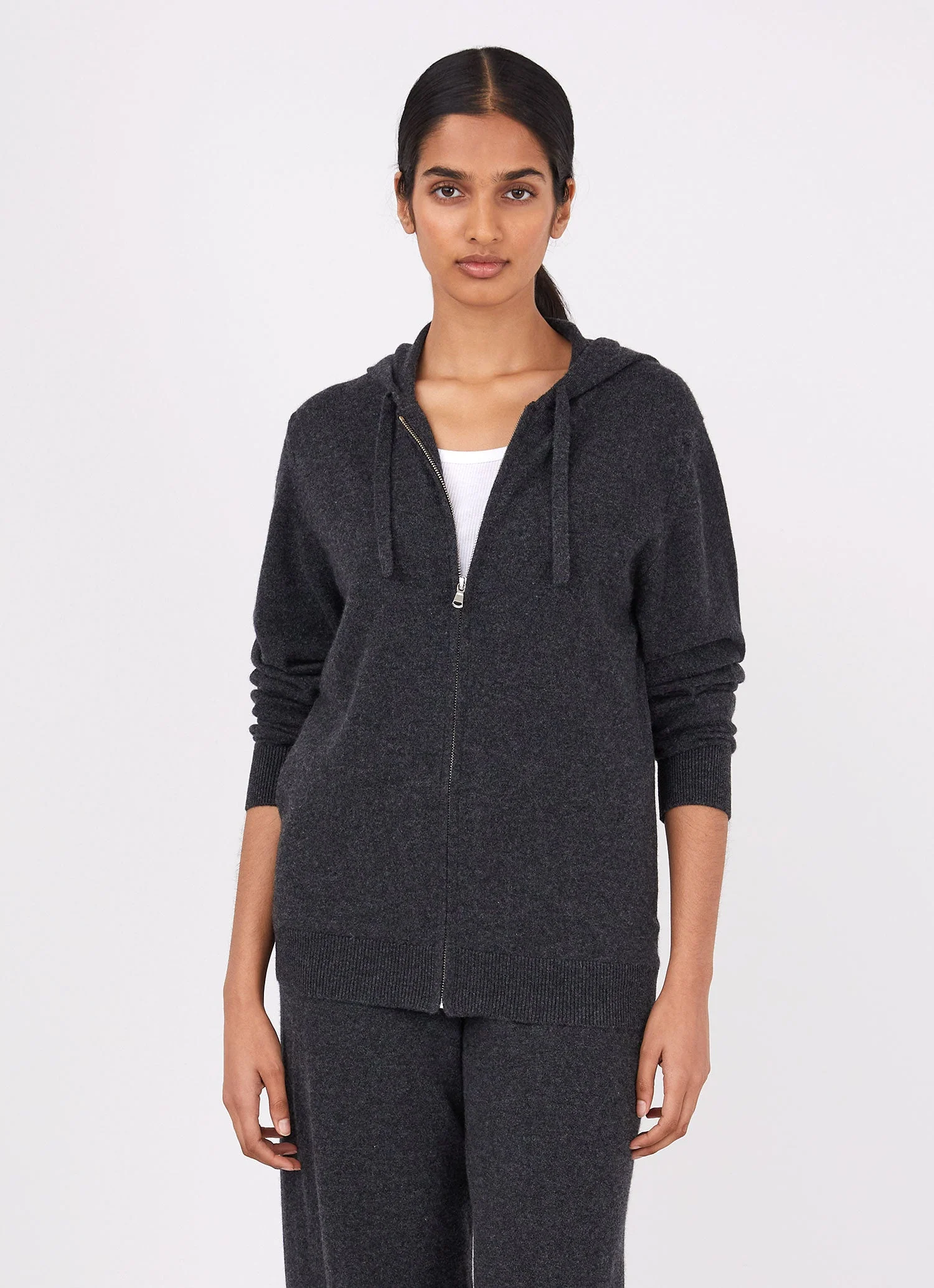 Women&rsquo;s Cashmere Zip Hoodie in Charcoal Melange