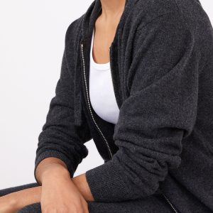 Women's Cashmere Zip Hoodie in Charcoal Melange