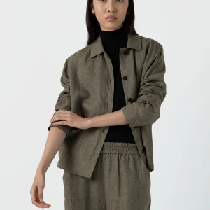 Women's Linen Twin Pocket Jacket in Khaki