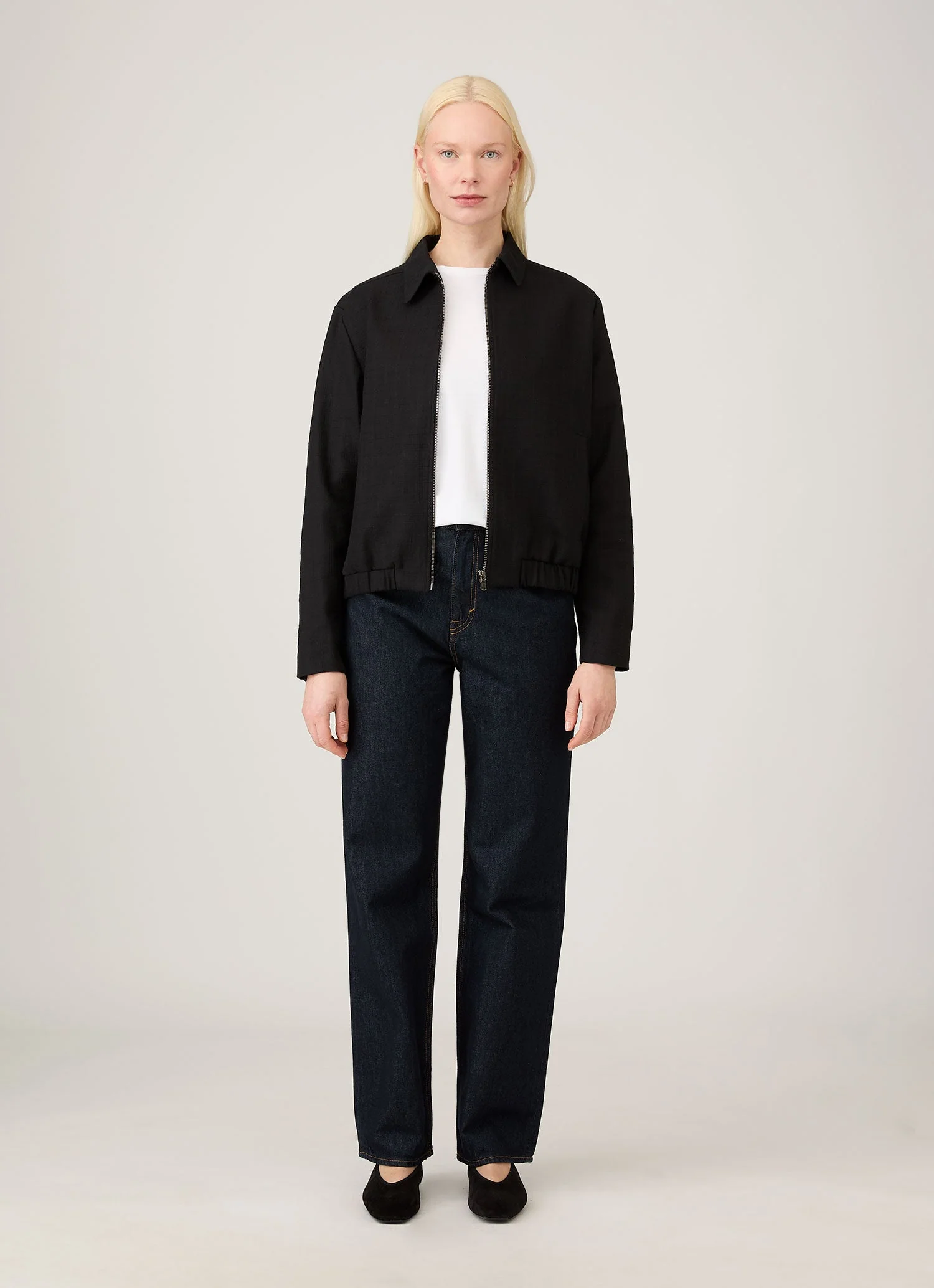 Women&rsquo;s Cotton Raffia Bomber Jacket in Black