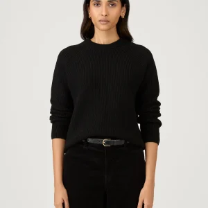 Women's Wool Cashmere Rib Jumper in Black