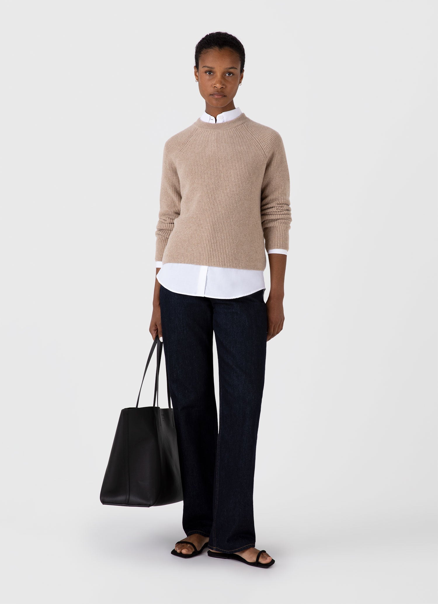 Women&rsquo;s Wool Cashmere Rib Jumper in Oatmeal Melange