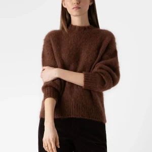 Women's Mohair Crew Neck Jumper in Mid Camel