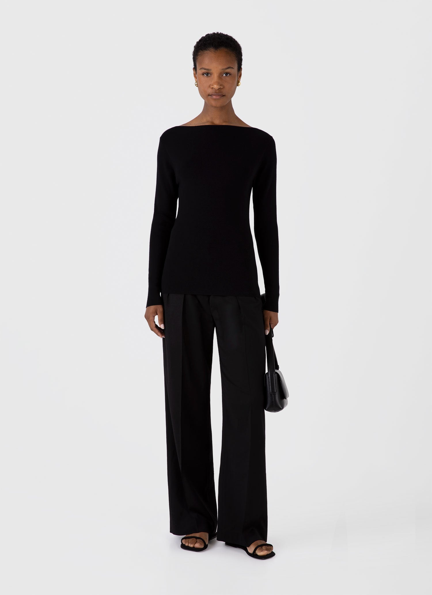 Women&rsquo;s Viscose Slash Neck Top in Black