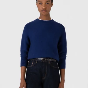 Women's Textured Cotton Jumper in Ink Blue