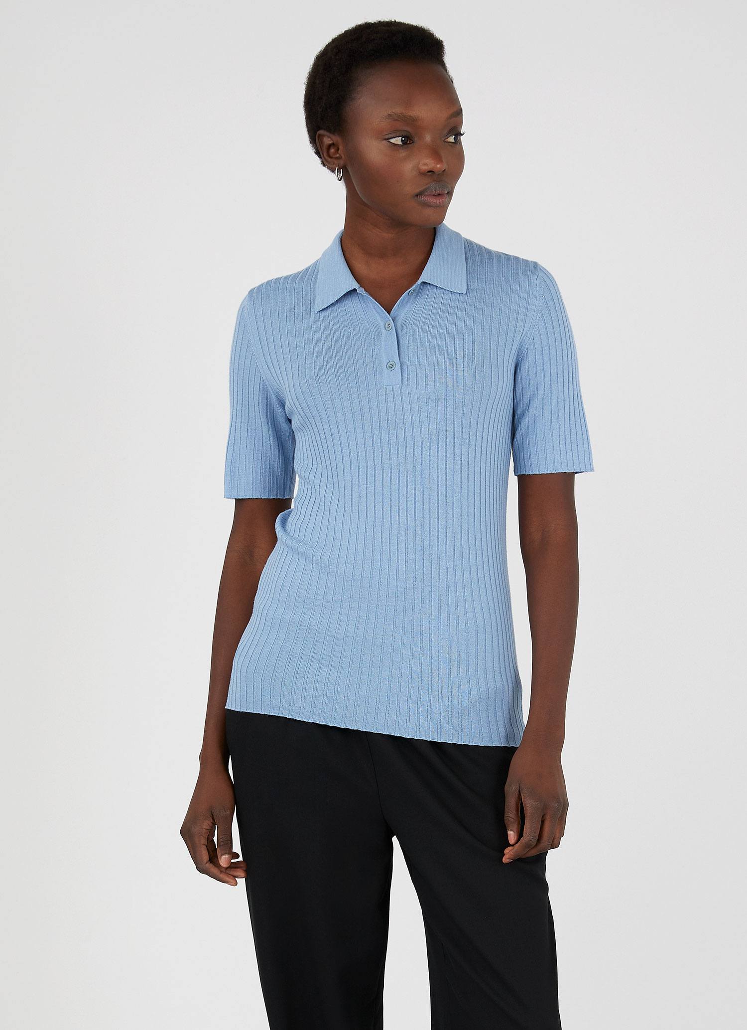 Women&rsquo;s Merino Silk Polo in Blue Mist
