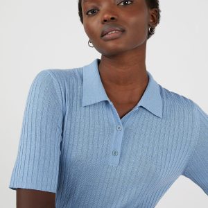 Women's Merino Silk Polo in Blue Mist