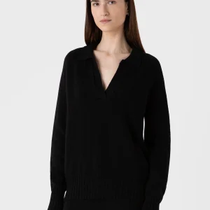 Women's Lambswool Polo Jumper in Black