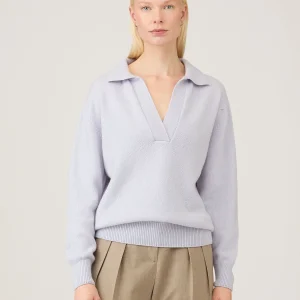 Women's Lambswool Polo Neck Jumper in Ice Blue