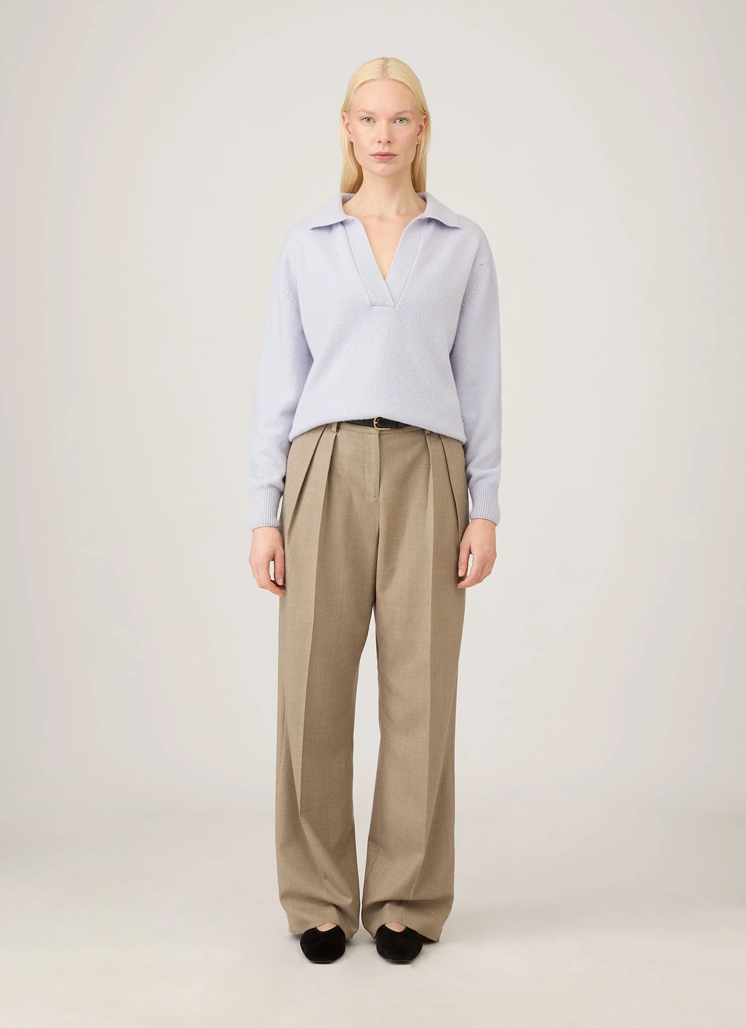 Women&rsquo;s Lambswool Polo Neck Jumper in Ice Blue