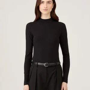 Women's Stretch Cotton Mock Neck Top in Black