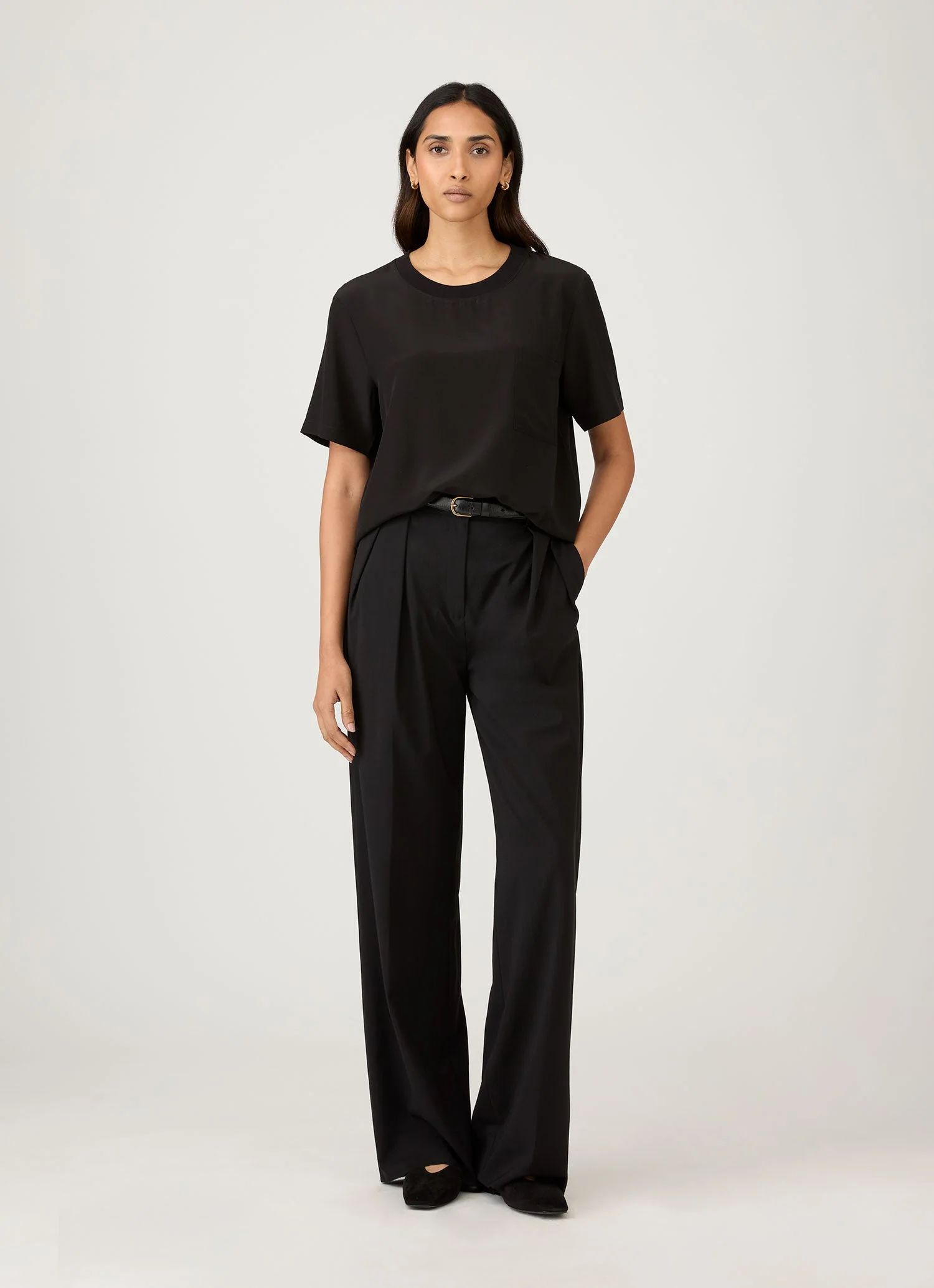 Women&rsquo;s Woven Silk T-shirt in Black